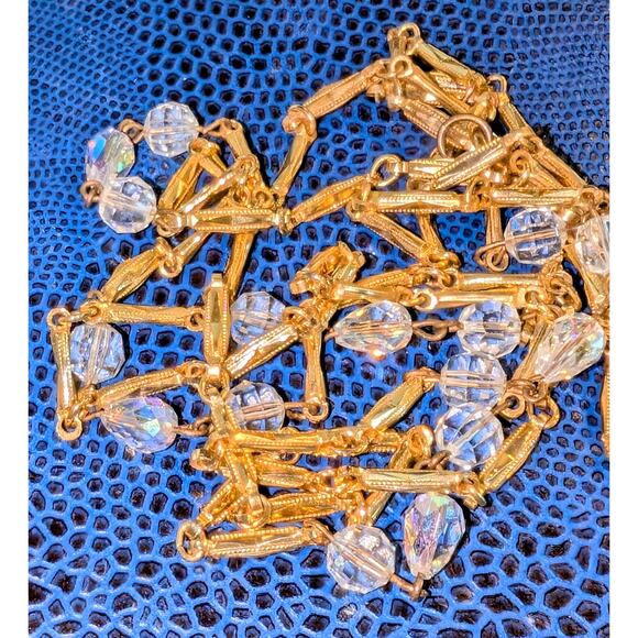 Vintage Glass Crystal Gold Tone Textured Chain Link 48" Long Strand Necklace - Picture 12 of 12